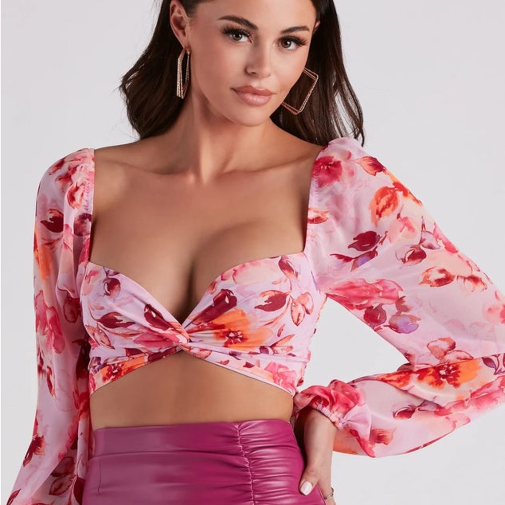 Windsor Floral Pink and Orange Crop Top